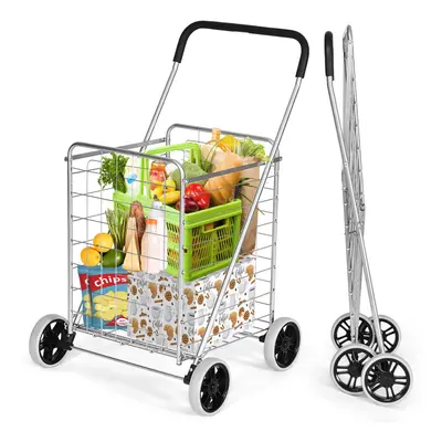 83L Folding Shopping Cart Utility Cart w/ Handle & Wheels Heavy-Duty