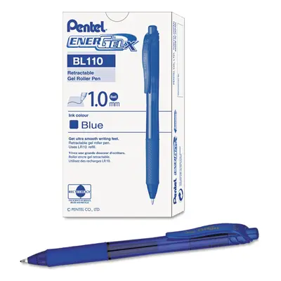 Pentel BL110C EnerGel-X Retractable Roller Gel Pen 1mm Trans Blue Barrel Blue Ink Dozen