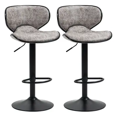 HOMCOM Bar Stool Set of Microfiber Cloth Adjustable Armless Chairs Grey