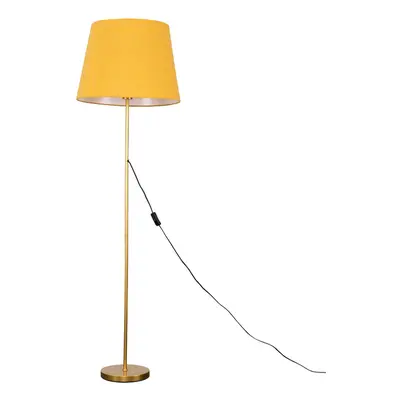 Modern Gold Metal Standard Floor Lamp with a Mustard Tapered Shade