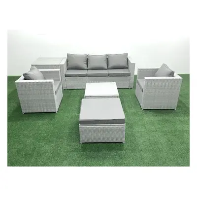 Fimous Seater Rattan Garden Furniture Set with Seater Sofa Chair Square Coffee Table Big Footsto