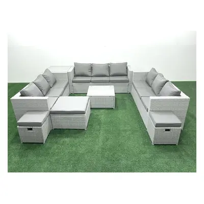 Fimous Rattan Garden Outdoor Furniture Set Seater Rattan Garden Sofa Set with Footstools Side Ta