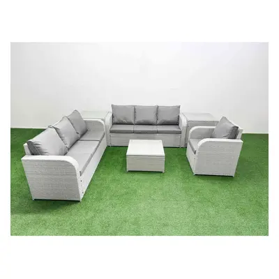 Fimous Seater Poly Rattan Outdoor Garden Furniture Square Coffee Table Sofa Set Patio Reclining 