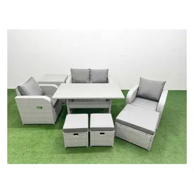 Fimous Light Grey PE Wicker Rattan Garden Furniture Set Sofa Set Reclining Chair Rectangular Din