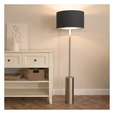 ValueLights Lexy Black & Chrome Shade Chrome Dimmable Floor Lamp