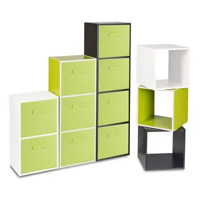 (Black, Green) Cubed Wooden Storage Units Shelves + Drawers