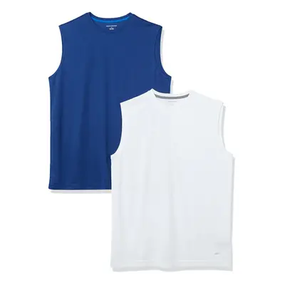 Men's Performance Tech Muscle Tank T-Shirt, Pack of 2, Navy/White, Medium