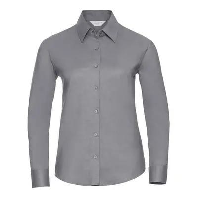 (XS, Silver) Russell Womens/Ladies Oxford Easy-Care Long-Sleeved Shirt