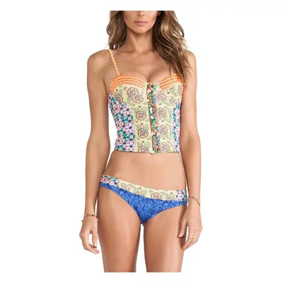 (Blue, M) Women Bikini Set Floral Geometric Print Underwire Push Up Two Piece Swimsuit