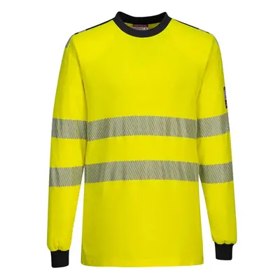 (XXL, Yellow/Navy) Portwest Mens PW3 Flame Resistant Hi-Vis Long-Sleeved T-Shirt