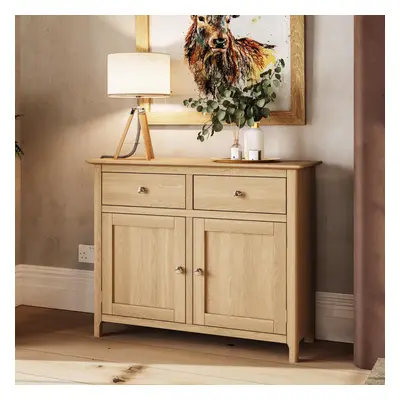 FWStyle Sideboard Natural Oak Veneer Doors Drawers Storage Cupboard