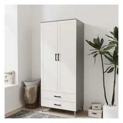 (Grey & White) DEVON 180cm Modern Wardrobe Door Drawer Bedroom Storage with Hanging Rail