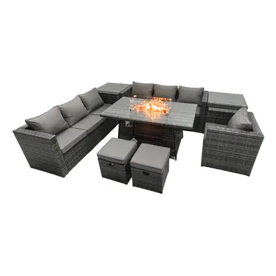 Fimous Rattan Garden Furniture Firepit Dining Set Seater Lounge Sofa Table Set with Side Table F