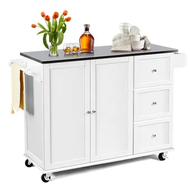 Kitchen Trolley Storage Cart w/Wide Steel Countertop & Doors Cabinet