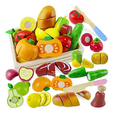 Beberolen Wooden Food Toys, Play Food Sets for Children Kitchen, Toy Kitchen Accessories for Kid