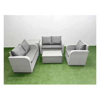 Fimous High Back Poly Rattan Garden Furniture Set with Rectangular Coffee Table Indoor Outdoor P