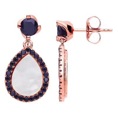 Jewelco London Ladies Rose Gold-Plated Sterling Silver Blue pear Cubic Zirconia Halo Tears of Jo