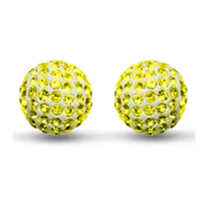 Jewelco London Ladies 9ct Gold Crystal Disco Ball Stud Earrings Lemon Yellow 8mm - JES227