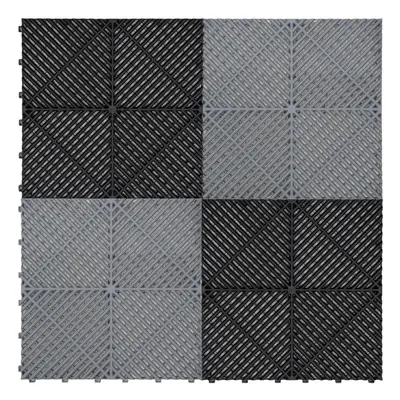 (Vented Garage Floor Tiles Black (x60), Grey (x60) with Edges (x46)) Vented Interlocking Floor T