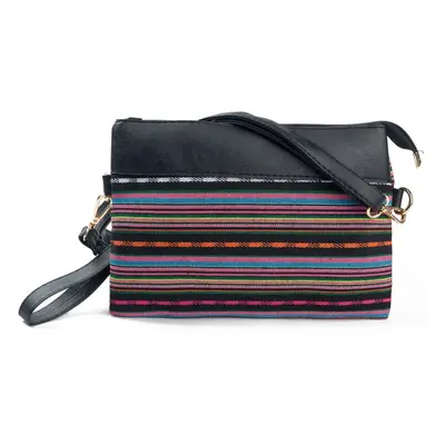 (#1) Women Canvas Clutch Bag PU Splice Striped Print Wrist Strap Street Shoulder Handbag