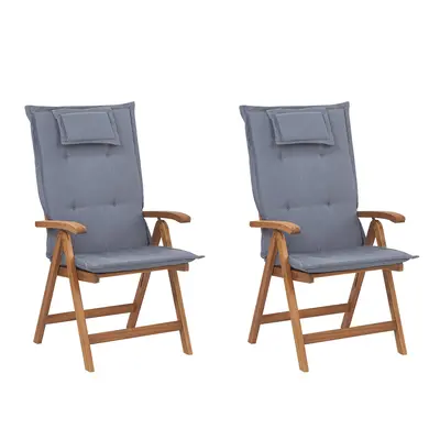 Set of Garden Chairs with Cushions JAVA Acacia Wood Blue