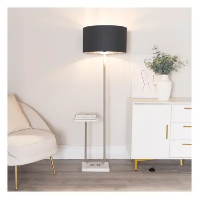 ValueLights Tavel Black & Chrome Shade Chrome Floor Lamp & Table & Bulb