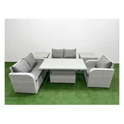 Fimous High Back Poly Rattan Garden Furniture Set with Adjustable Lifting Dining or Coffee Table