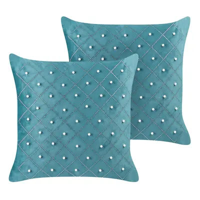 Set of Velvet Cushions x cm Teal YARROW