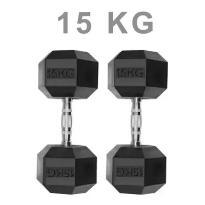 (15KG) Dumbbells Rubber Encased Weights Sets, Hexagonal Dumbbell Gym Pairs