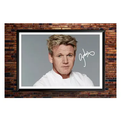 (A3 FRAMED) Gordon Ramsay Signed Autograph A4 A3 A2 A1 Poster Photo Print Wall Art - (BLACK FRAM