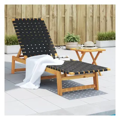 vidaXL Sun Lounger with Table Black Solid Wood Acacia and Fabric