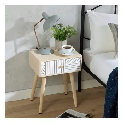 Home Source Romford Drawer Natural and White Modern Bedside Table Storage Unit