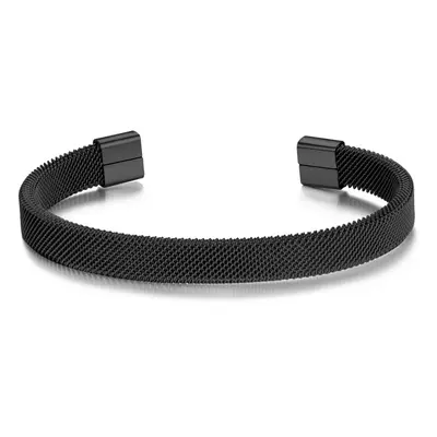 Men's Black Steel Mesh Cuff Bracelet