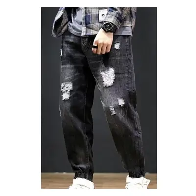 (black, 32) Plus Size Men&apos;s Fashion Ripped Loose Foot Washed Jeans