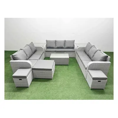 Fimous PE Rattan Lounge Sofa Set Seater Outdoor Garden Furniture Set with Rectangular Coffee Tab