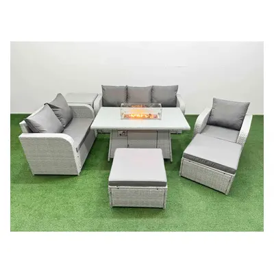 Fimous Patio PE Wicker Seater Outdoor Rattan Furniture Sofa Sets with Firepit Dining Table Loves