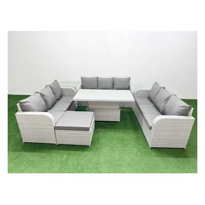 Fimous PE Rattan Lounge Sofa Set Seater Outdoor Garden Furniture Set with Seater Sofa Big Footst