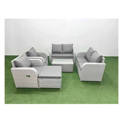 Fimous Seater Outdoor Reclining Chair Love Sofa Set Rattan Garden Furniture Set with Rectangular