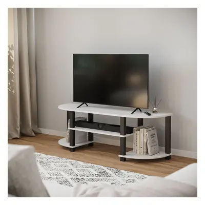 (White with Black legs) Wide TV Unit Stand S-Tube Entertainment Centre Storage Shelf Living Room