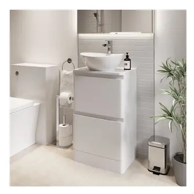 Bathroom Cloakroom Vanity Unit Wash Storage Cabinet Countertop Basin White 500mm