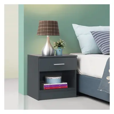 Rio Costa Bedside Cabinet Bedroom Furniture Nightstand Table Drawer Dark Grey