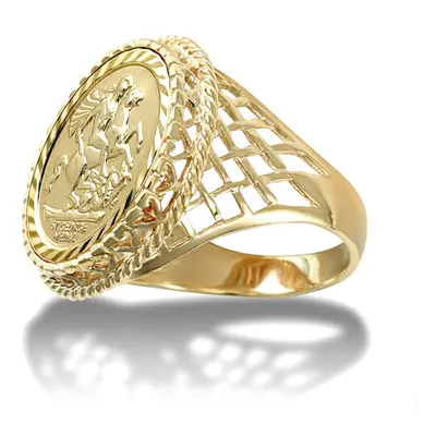 (R) Jewelco London Men's Solid 9ct Gold Rope Edge Basket St George & Dragon Medallion Ring (Half