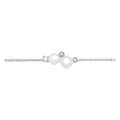 Jewelco London Ladies Rhodium Plated Sterling Silver Pearl CZ Rope Climbing Snowman Rolo Charm B