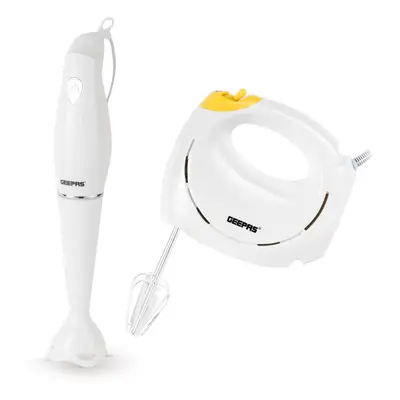 Geepas Hand Mixer & Hand Blender Set | White