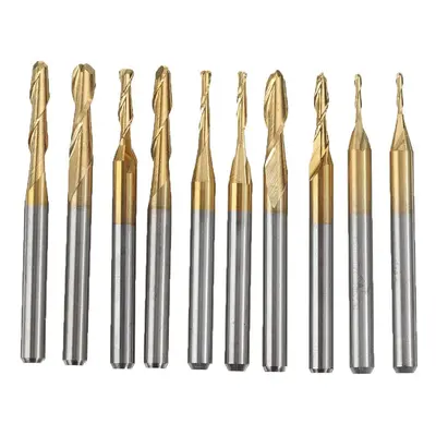 10pcs3.175mm Shank Titanium Coated Ball Nose End Milling Cutter Set 1mm-3.175mm CNC Milling Cutt