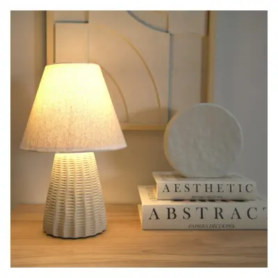 ValueLights Saskia Linen Taper Shade Natural Ceramic Table Lamp & Bulb