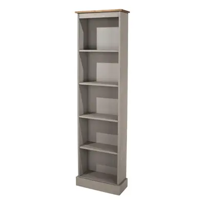 5 Tier Grey Solid Pine Bookcase Tall Narrow Display Shelving Storage Furniture