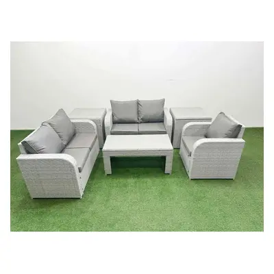 Fimous High Back Poly Rattan Garden Furniture Set with Reclining Chair Loveseat Sofa Indoor Outd