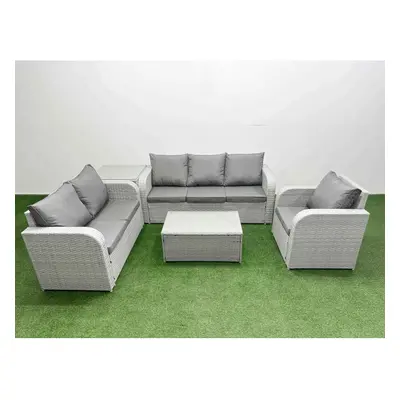 Fimous Patio PE Wicker Seater Outdoor Rattan Furniture Sofa Sets with Rectangular Coffee Table S