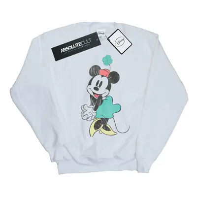 (L, White) Disney Mens Minnie Mouse Shamrock Hat Sweatshirt